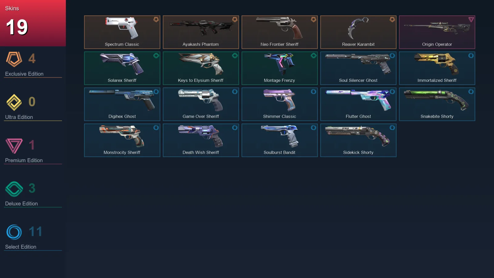 AP | Lv208 | Unranked | 19 Skin | 29 Agent | 65 Buddy