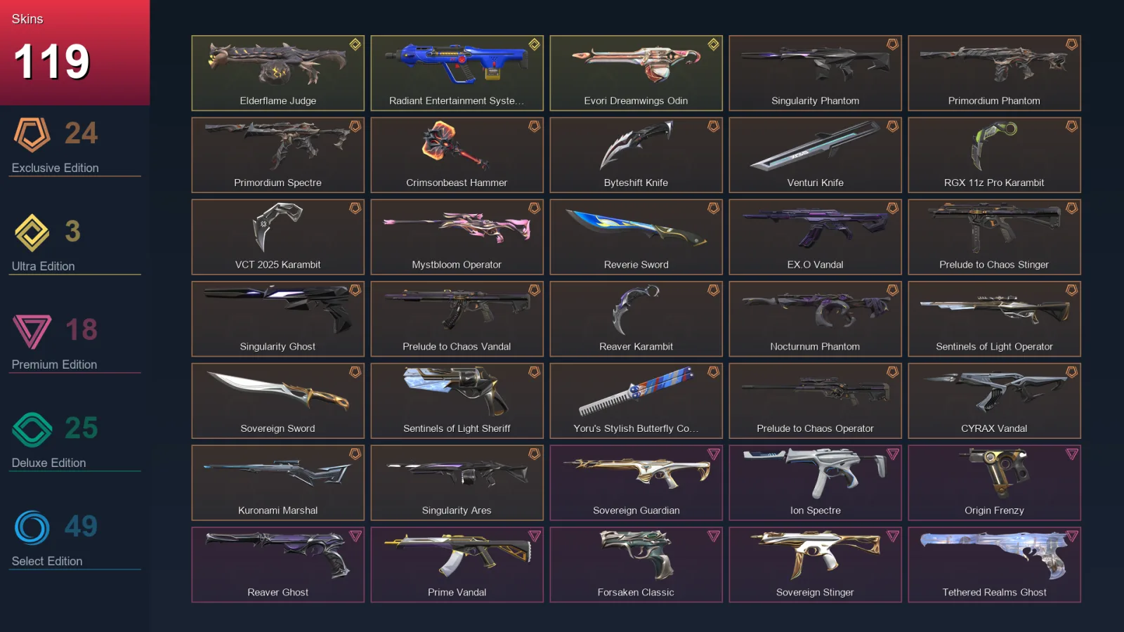 AP | Lv209 | Unranked | 119 Skin | 28 Agent | 108 Buddy