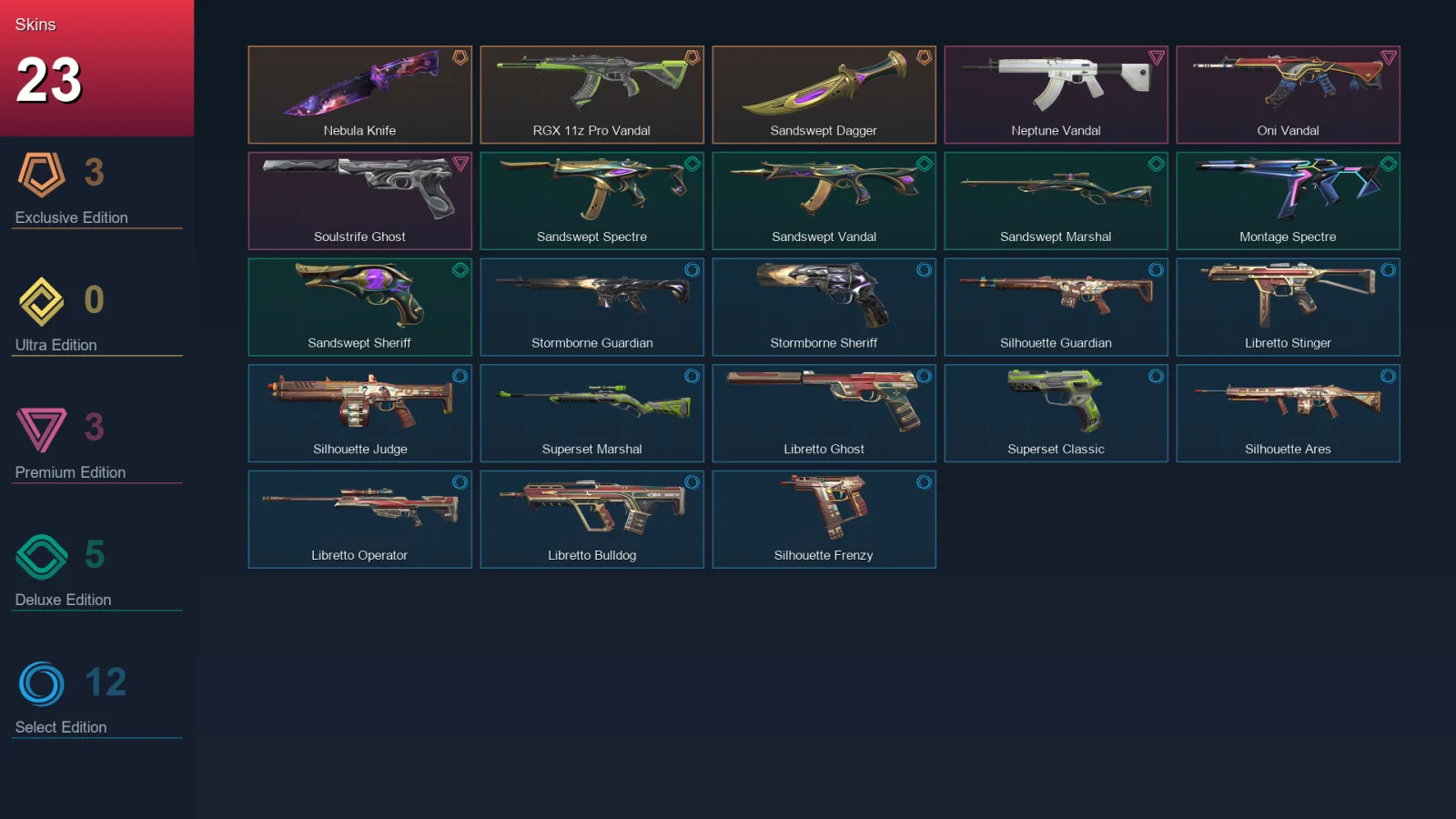 NA | Lv39 | Unranked | 23 Skin | 12 Agent | 20 Buddy