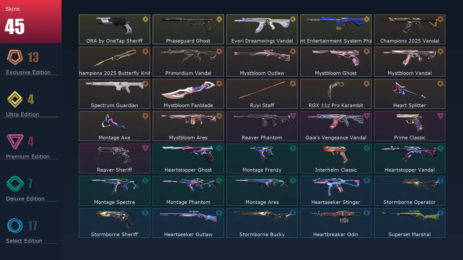 [Valorant] | EU | Level 113 | Silver 2 | 27 Agents | 45 Skins