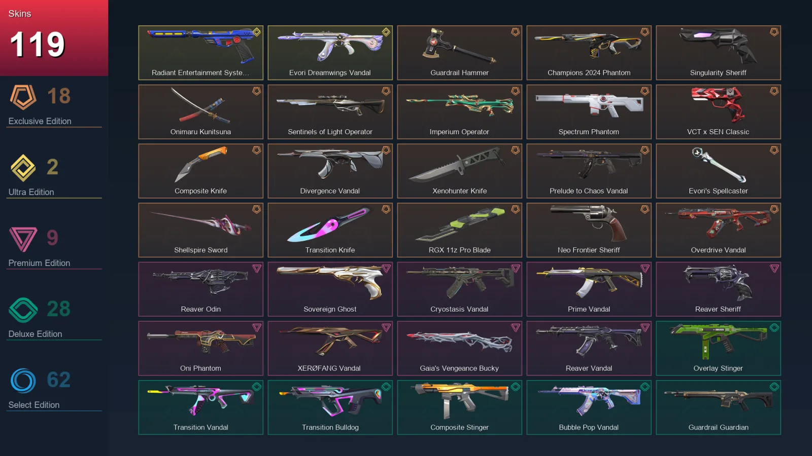 EU | Lv145 | Unranked | 119 Skin | 27 Agent | 100 Buddy — Valorant account