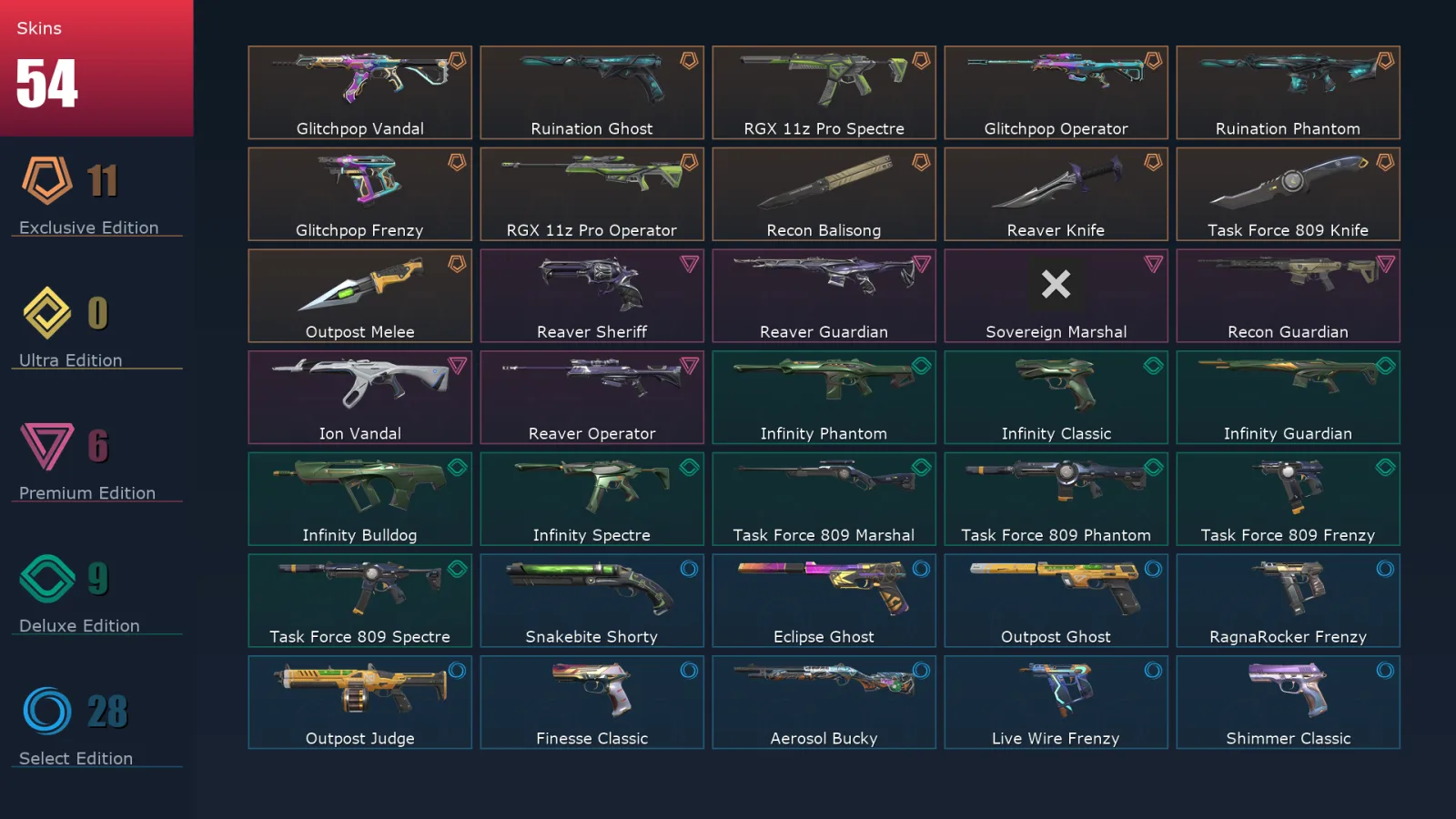 [Valorant] | EU | Level 222 | 26 Agents | 54 Skins
