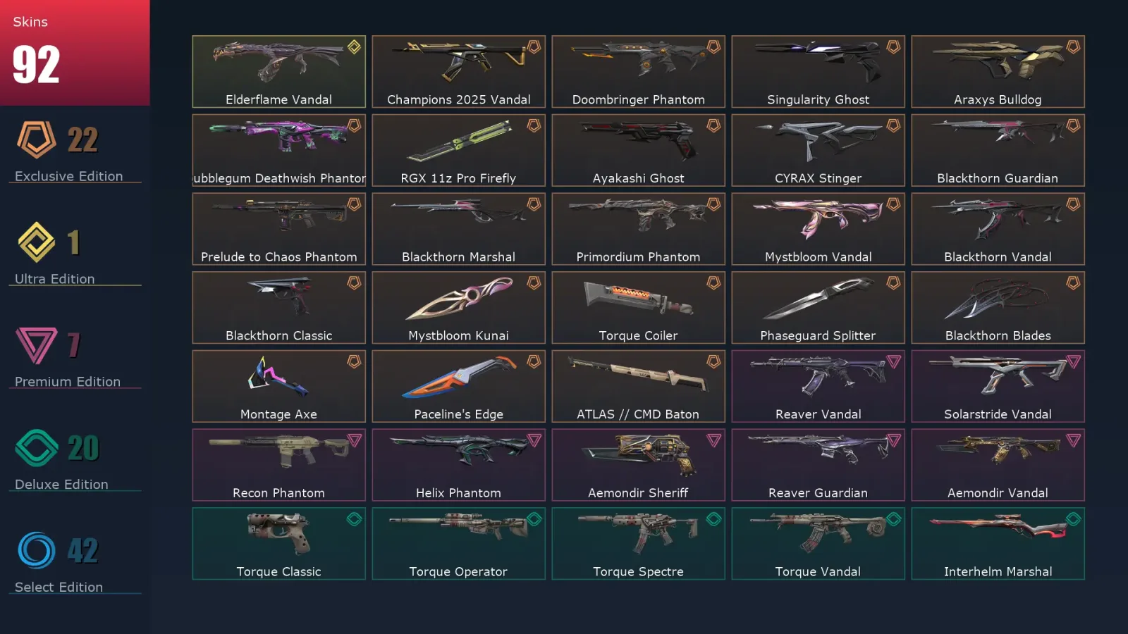 [Valorant] | EU | Level 177 | Ascendant 2 | 29 Agents | 92 Skins
