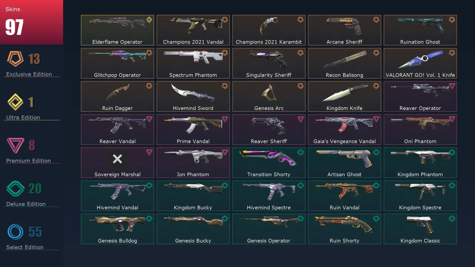 [Valorant] | EU | Level 298 | 25 Agents | 97 Skins