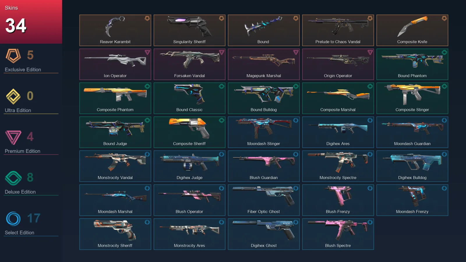 EU | Lv97 | Unranked | 34 Skin | 25 Agent | 51 Buddy — Valorant account