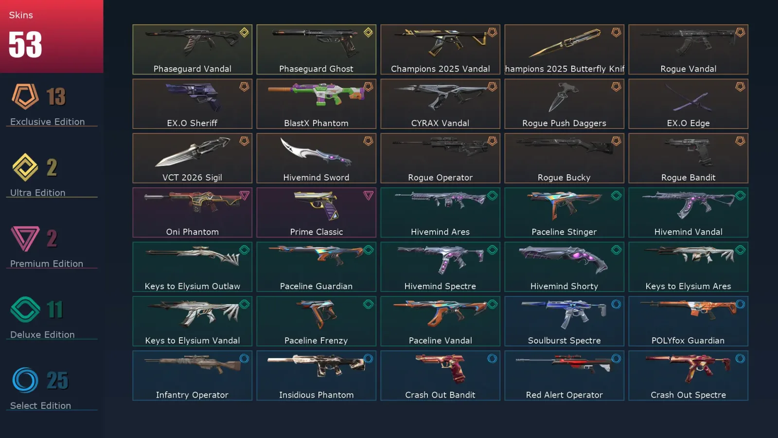 [Valorant] | EU | Level 58 | Platinum 2 | 19 Agents | 53 Skins — Valorant account