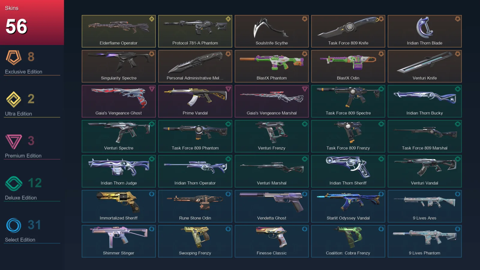 NA | Lv145 | Unranked | 56 Skin | 23 Agent | 58 Buddy