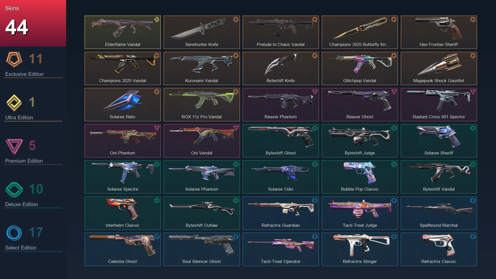 EU | Lv134 | Unranked | 44 Skin | 28 Agent | 84 Buddy