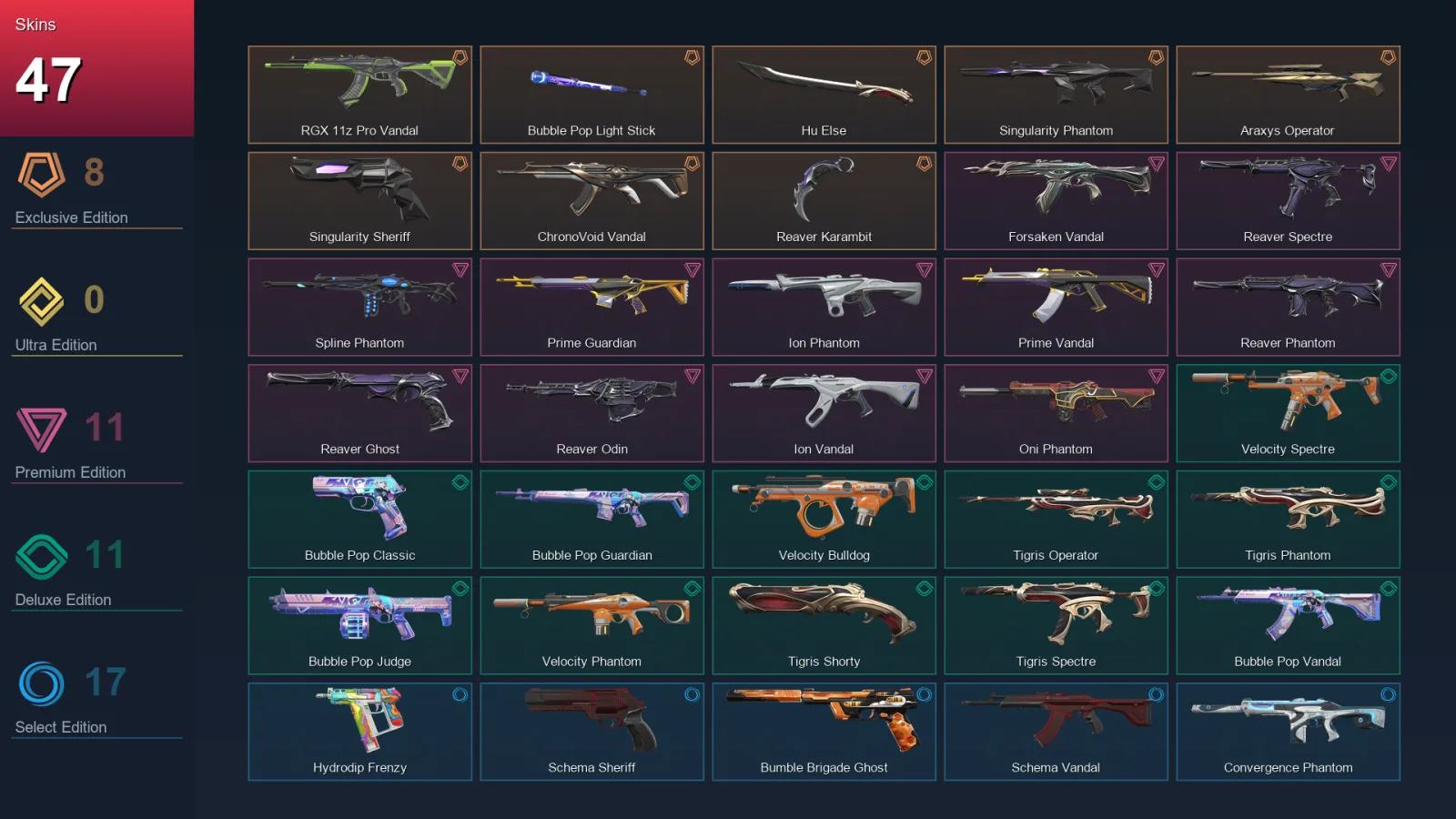 AP | Lv41 | Unranked | 47 Skin | 19 Agent | 27 Buddy — Valorant account