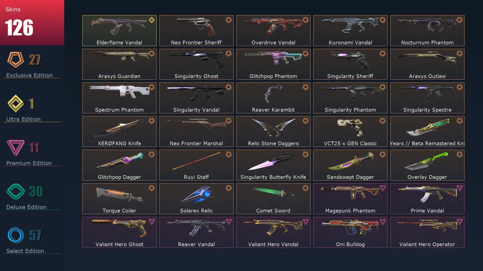 [Valorant] | EU | Level 136 | 29 Agents | 126 Skins