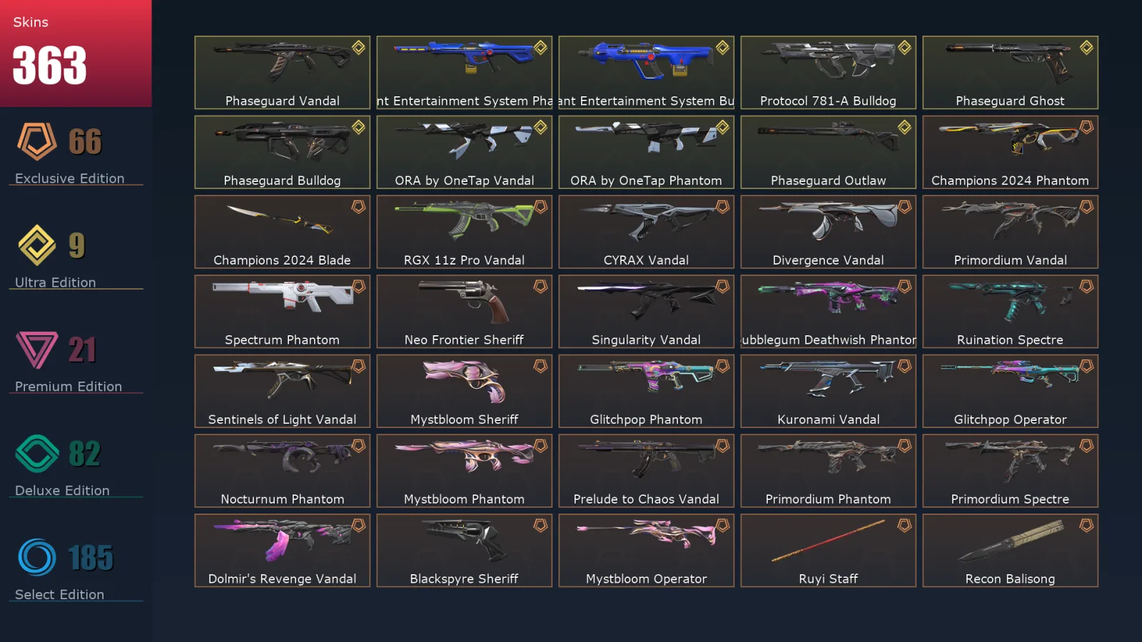 [Valorant] | EU | Level 500 | Platinum 2 | 29 Agents | 363 Skins