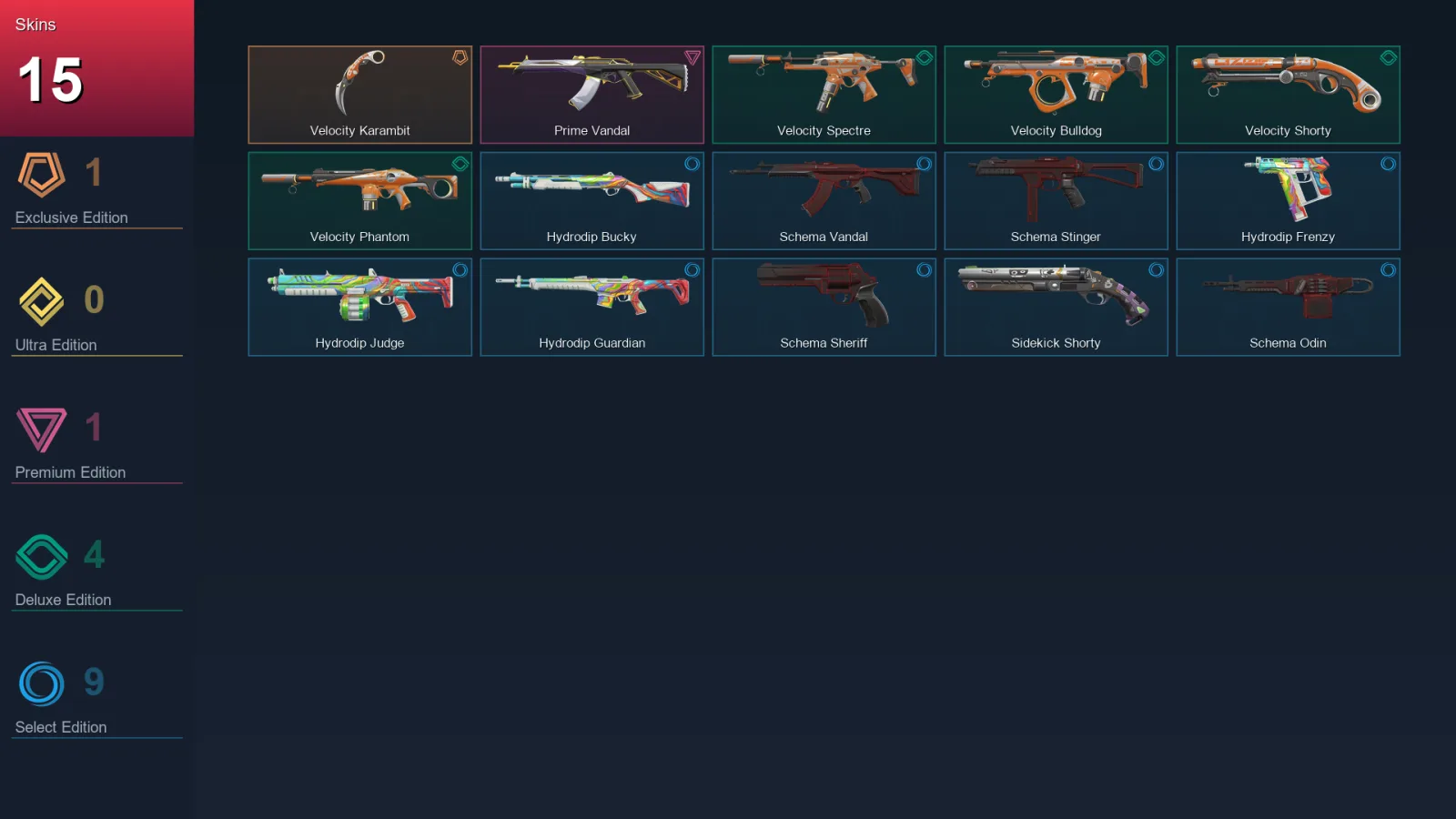 EU | Lv89 | Unranked | 15 Skin | 24 Agent | 46 Buddy — Schema Sheriff