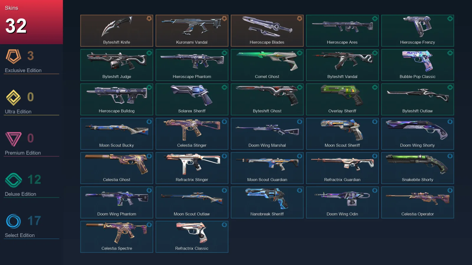 AP | Lv164 | Unranked | 32 Skin | 29 Agent | 60 Buddy