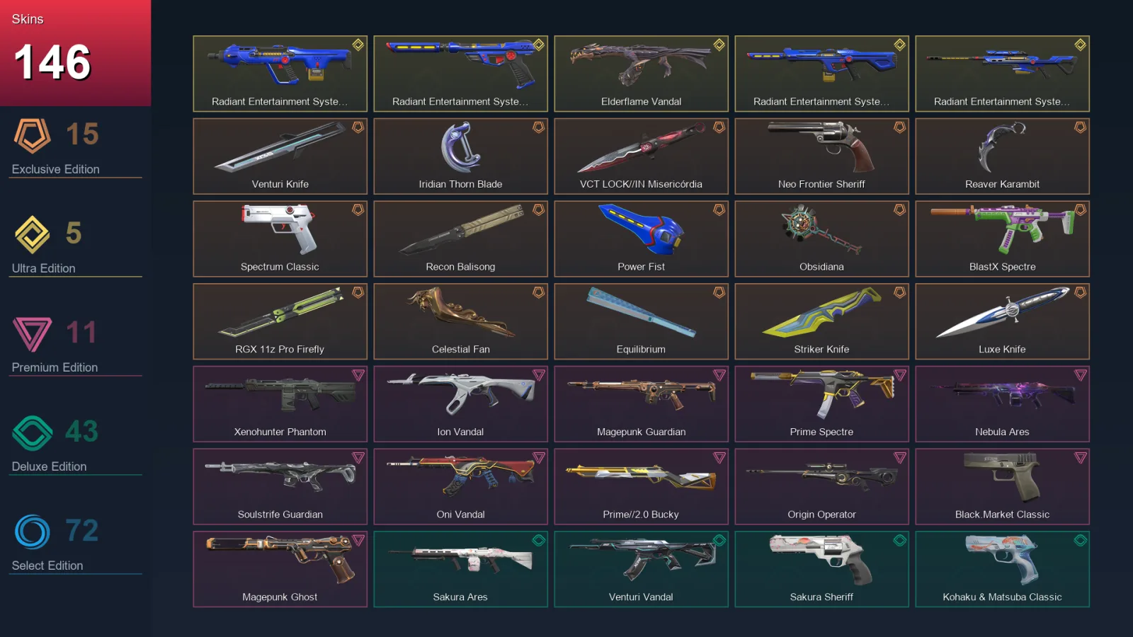 NA | Lv142 | Unranked | 146 Skin | 25 Agent | 110 Buddy