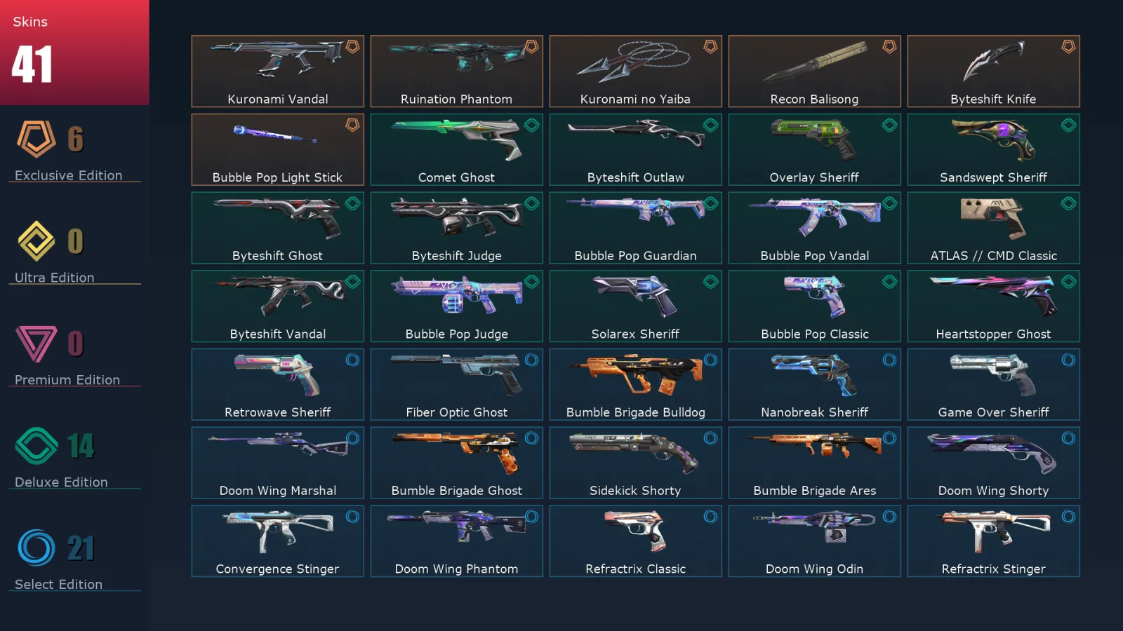 [Valorant] | EU | Level 283 | Platinum 1 | 29 Agents | 41 Skins