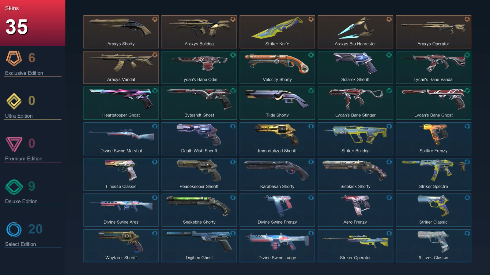 AP | Araxys Shorty | Araxys Bulldog | Striker Knife | Araxys Bio Harvester | 35 Skin | 28 Agent | 117 Buddy | Lv253