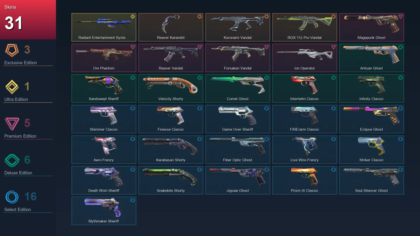 AP | Lv248 | Unranked | 31 Skin | 28 Agent | 97 Buddy — Magepunk Ghost