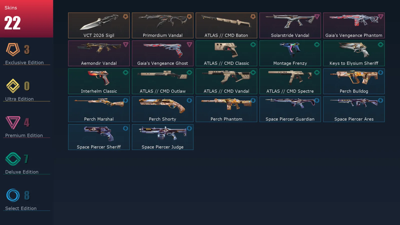[Valorant] | EU | Level 117 | Silver 3 | 29 Agents | 22 Skins