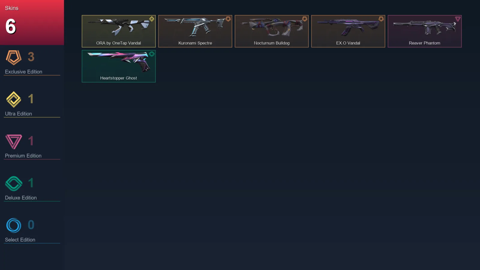 EU | Kuronami Spectre | Nocturnum Bulldog | EX.O Vandal | ORA by OneTap Vandal | 6 Skin | 11 Agent | 7 Buddy | Lv36