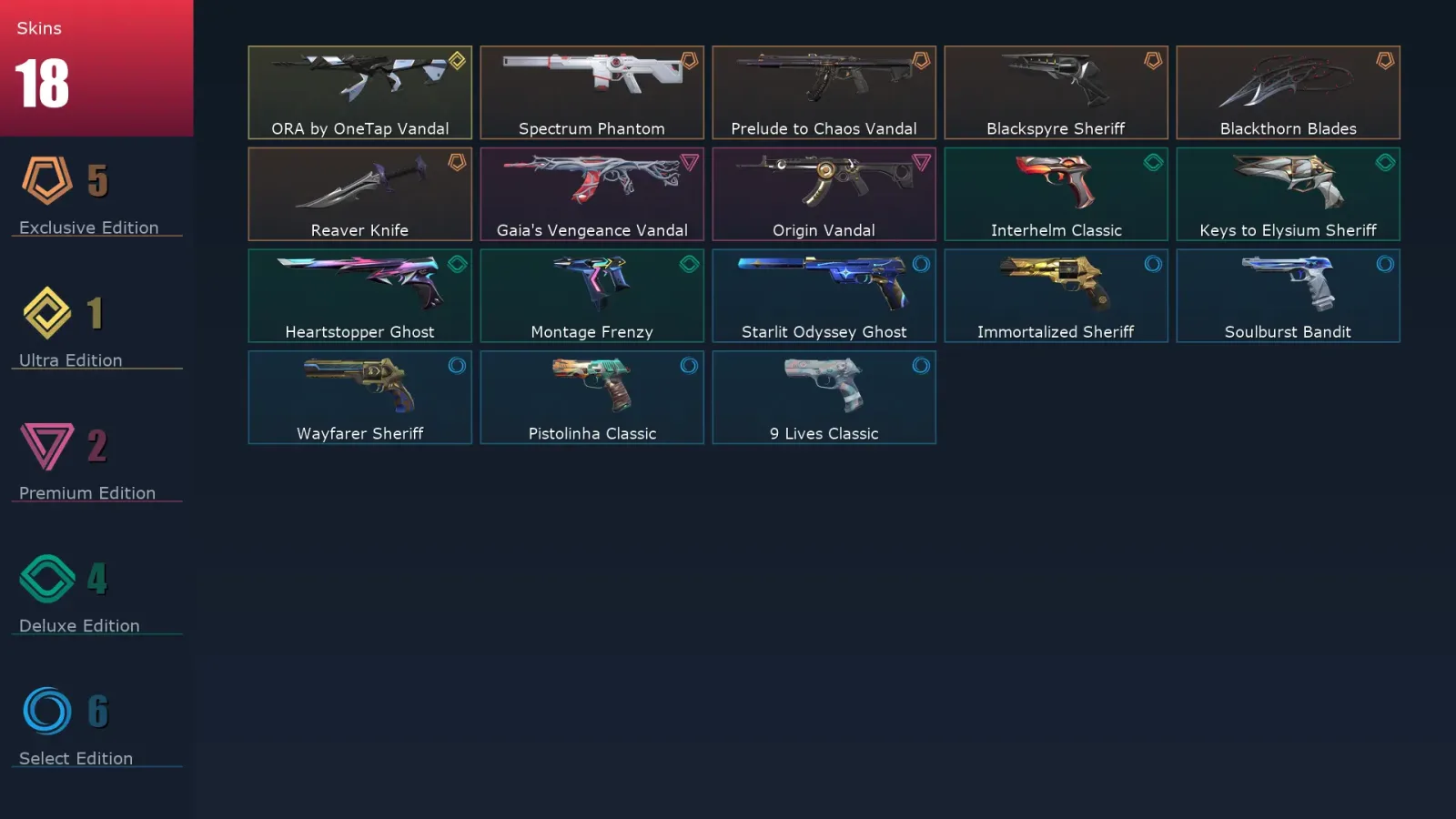 [Valorant] | EU | Level 218 | Diamond 1 | 29 Agents | 18 Skins