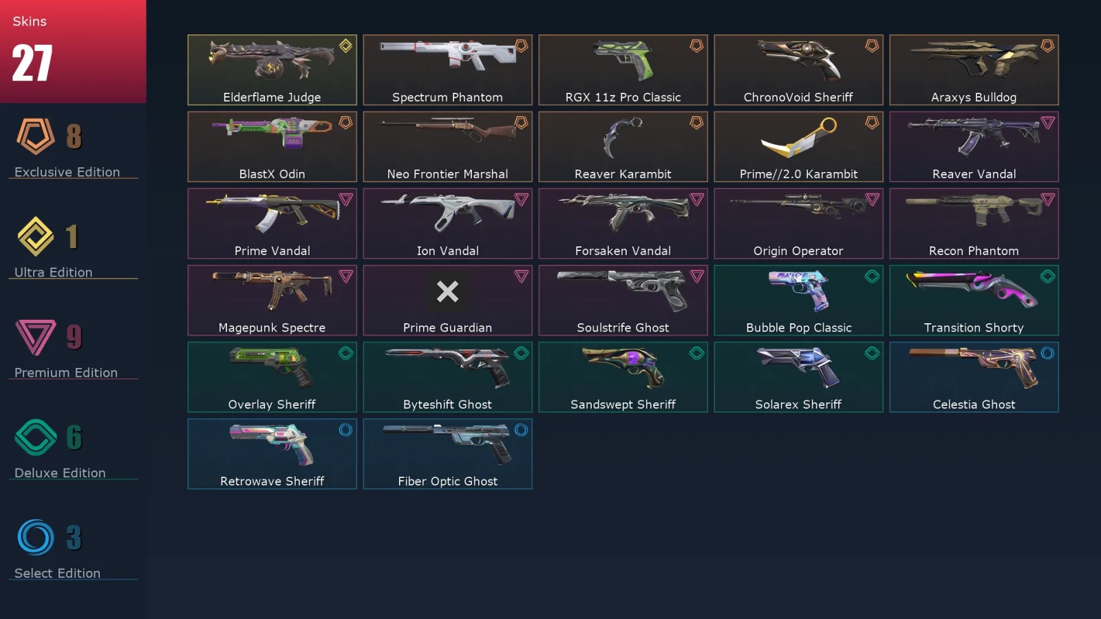 [Valorant] | EU | Level 174 | 27 Agents | 27 Skins