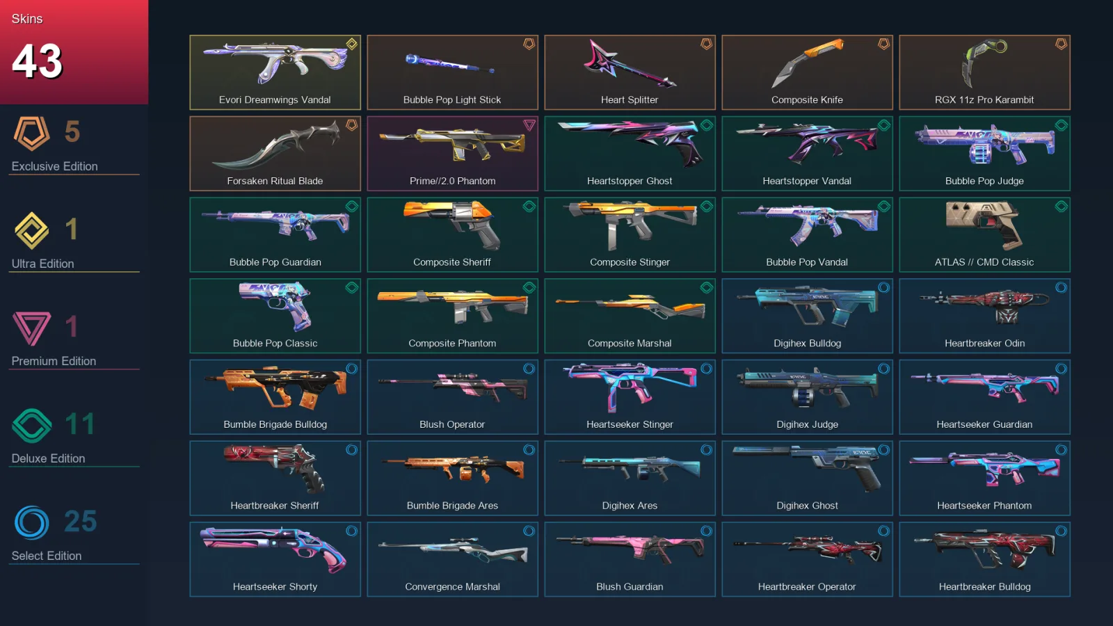 EU | Lv105 | Unranked | 43 Skin | 26 Agent | 59 Buddy