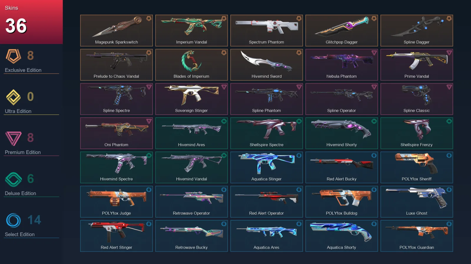 EU | Lv18 | Unranked | 36 Skin | 14 Agent | 22 Buddy