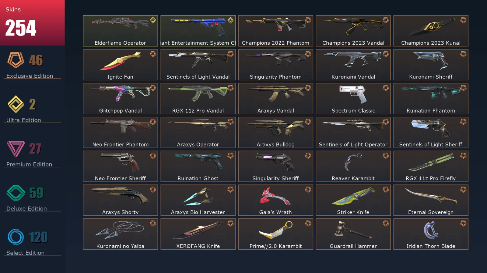[Valorant] | EU | Level 252 | Platinum 2 | 26 Agents | 254 Skins