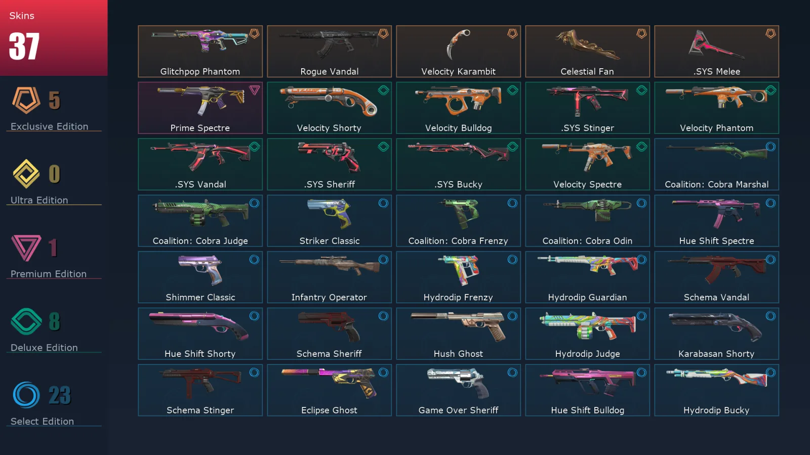 [Valorant] | EU | Level 132 | 22 Agents | 37 Skins