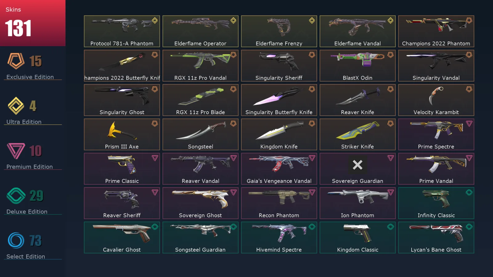 [Valorant] | EU | Level 271 | Gold 3 | 29 Agents | 131 Skins