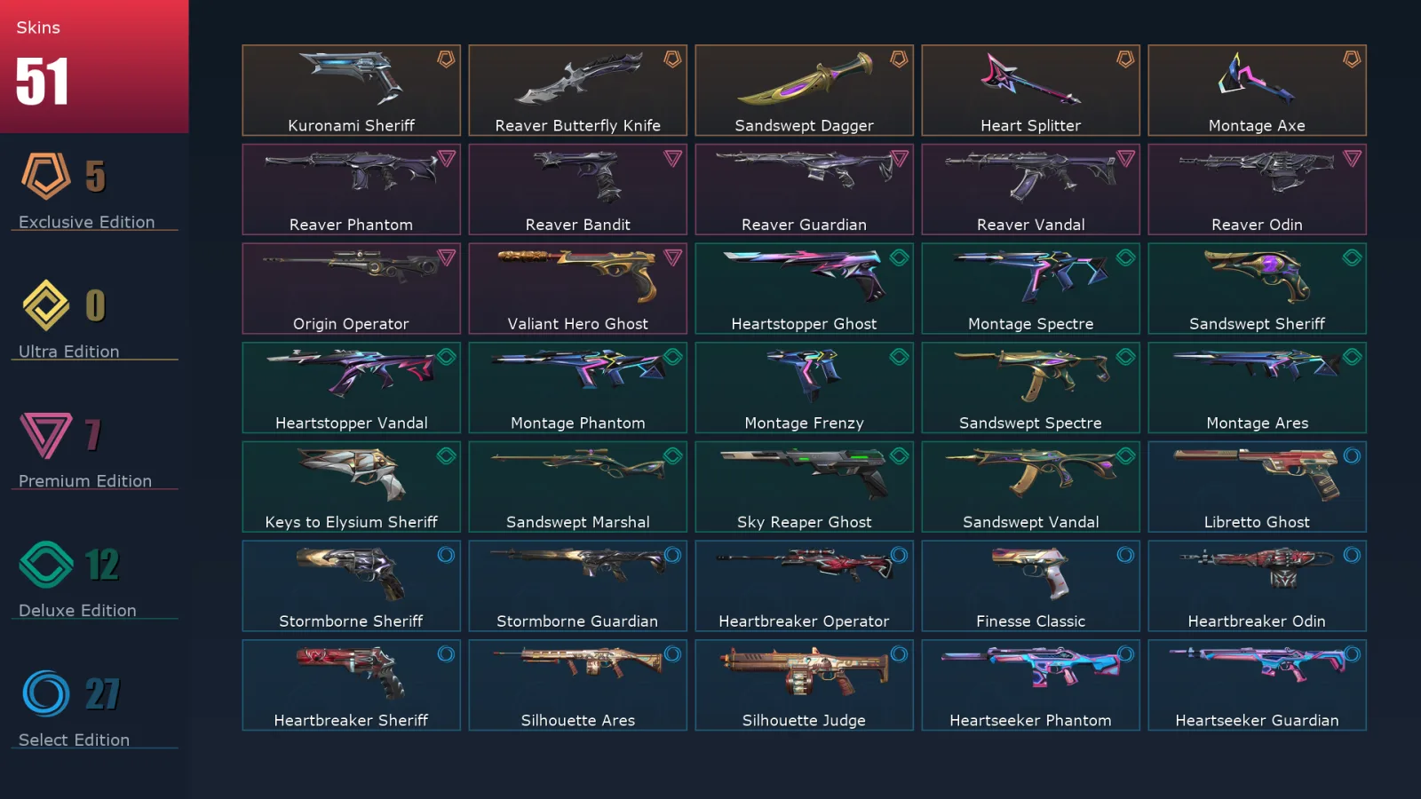 [Valorant] | EU | Level 150 | Gold 2 | 29 Agents | 51 Skins