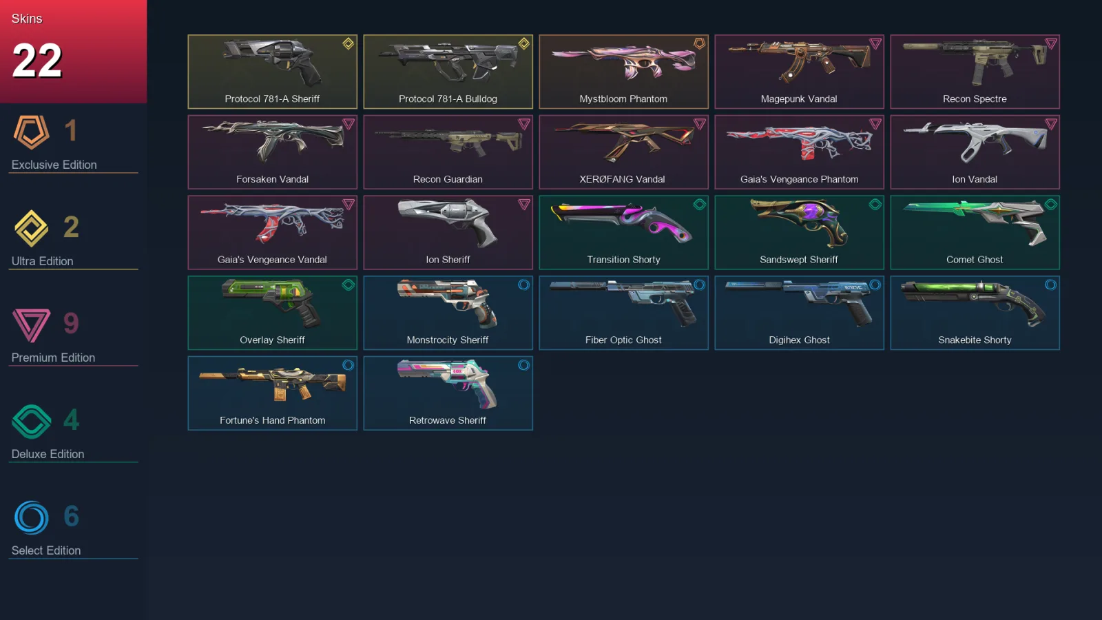 EU | Mystbloom Phantom | Protocol 781-A Sheriff | Protocol 781-A Bulldog | Magepunk Vandal | 22 Skin | 26 Agent | 67 Buddy | Lv197