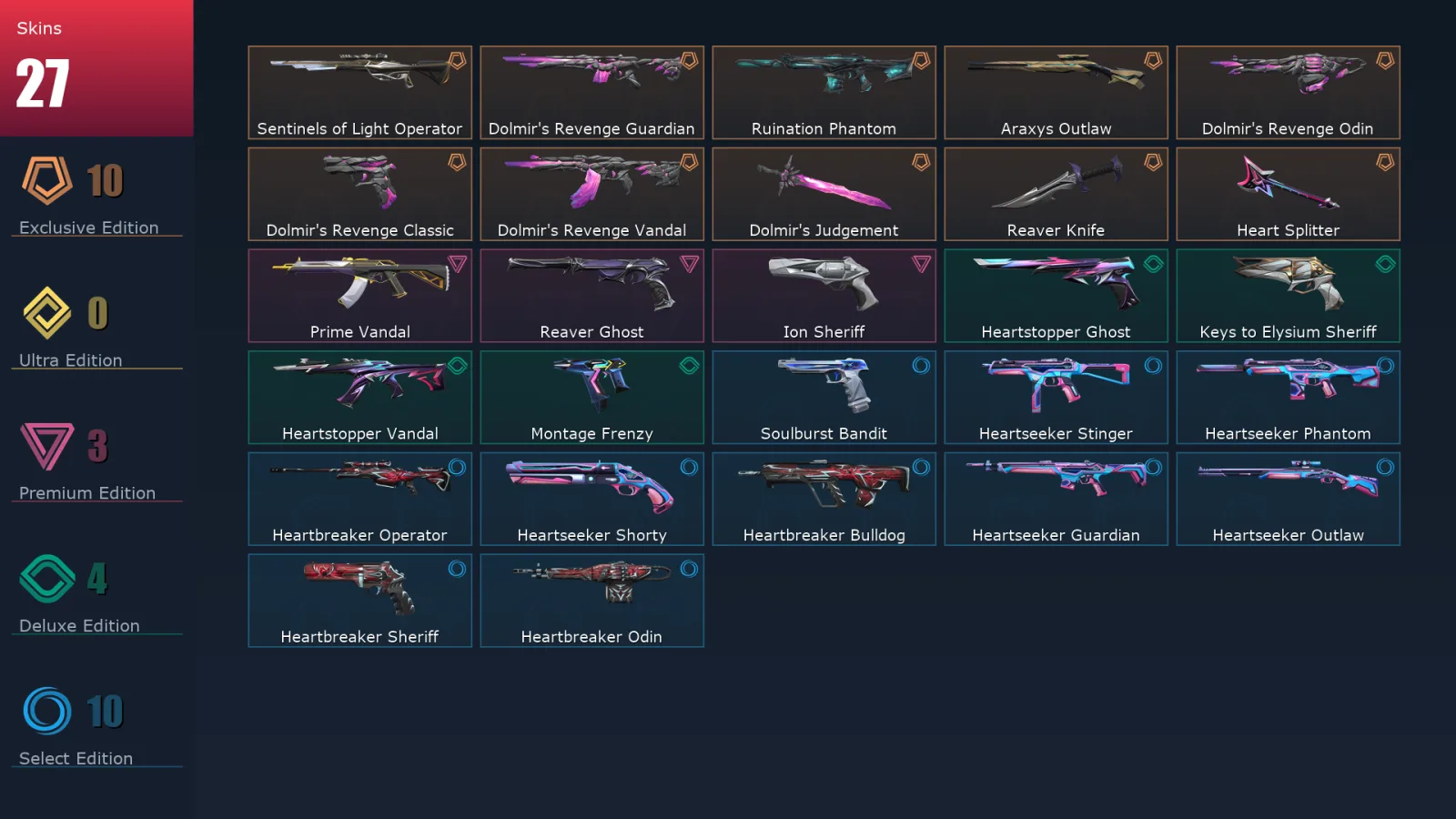 [Valorant] | EU | Level 96 | Silver 3 | 29 Agents | 27 Skins