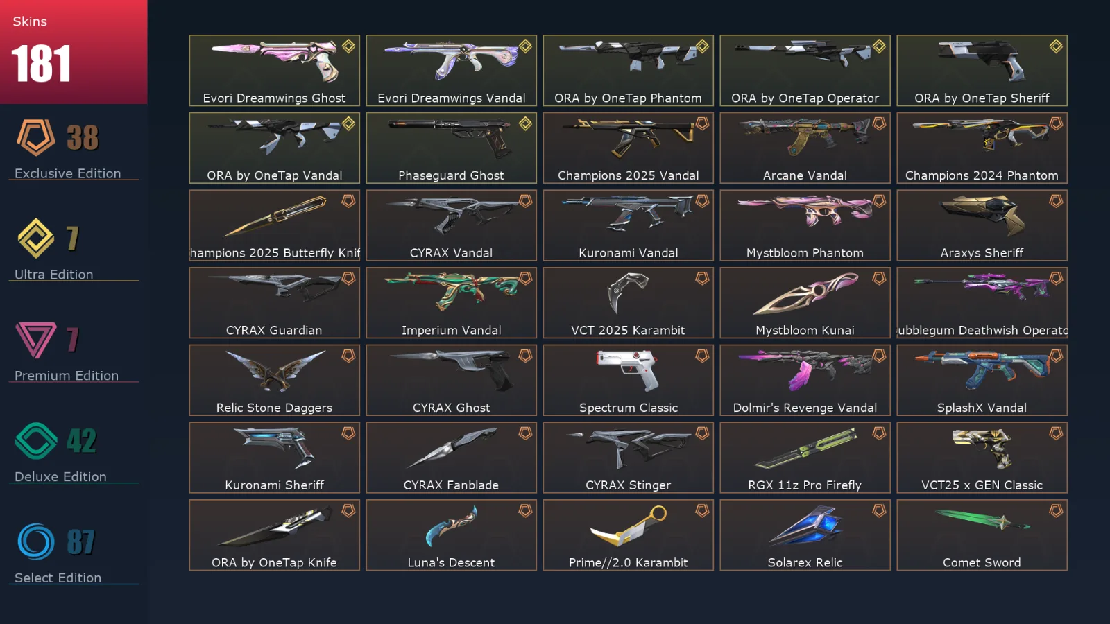 [Valorant] | EU | Level 238 | Diamond 1 | 29 Agents | 181 Skins