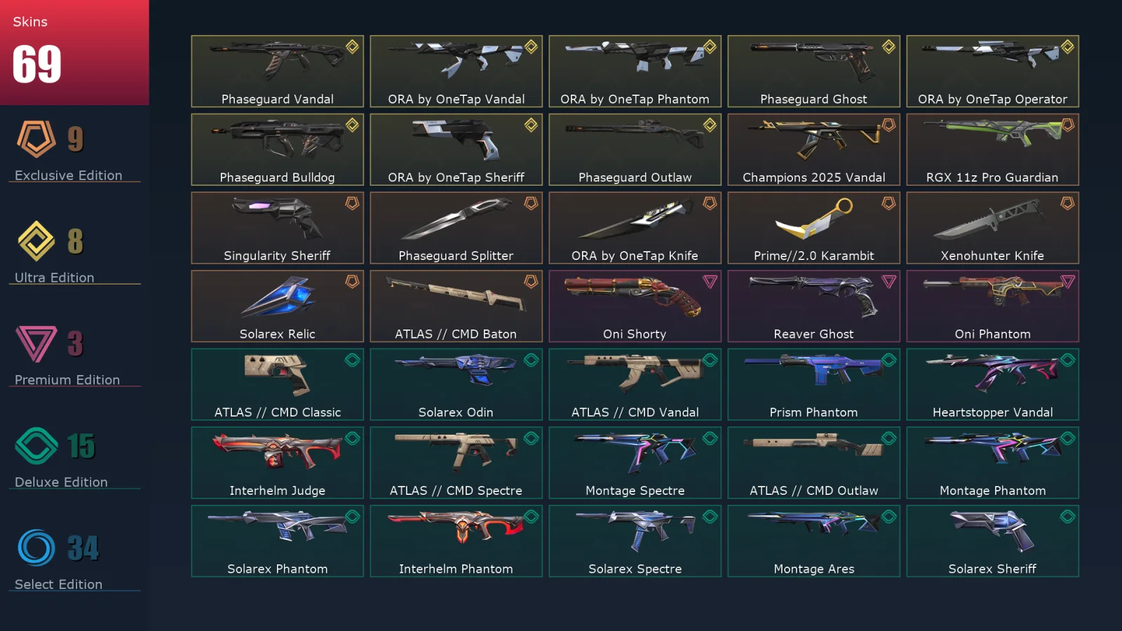 [Valorant] | EU | Level 72 | Ascendant 2 | 21 Agents | 69 Skins