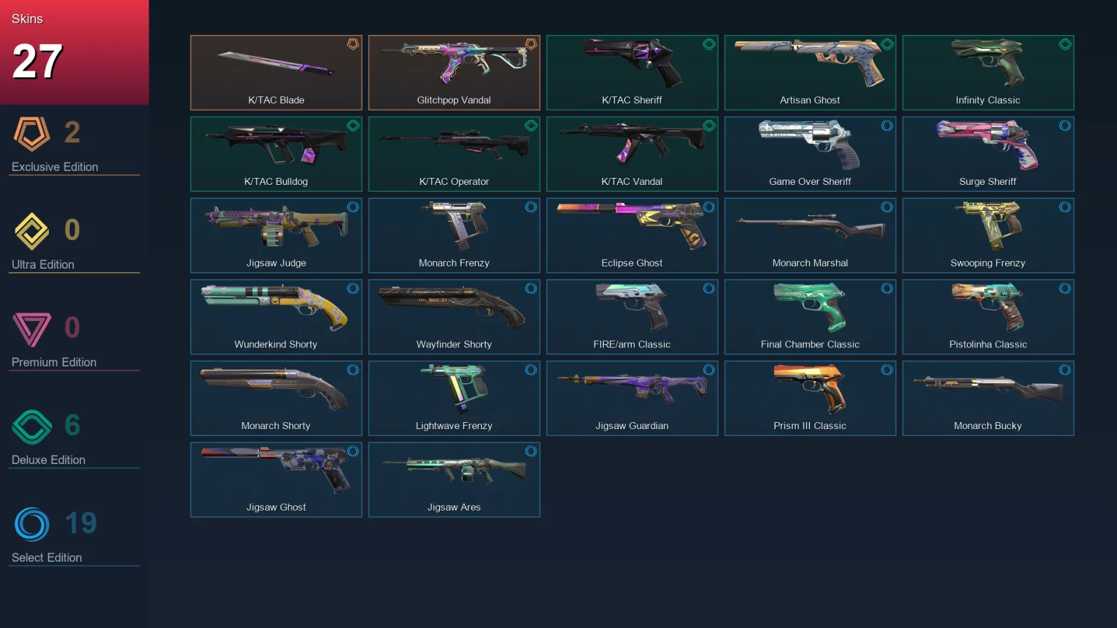EU | Lv154 | Unranked | 27 Skin | 18 Agent | 60 Buddy