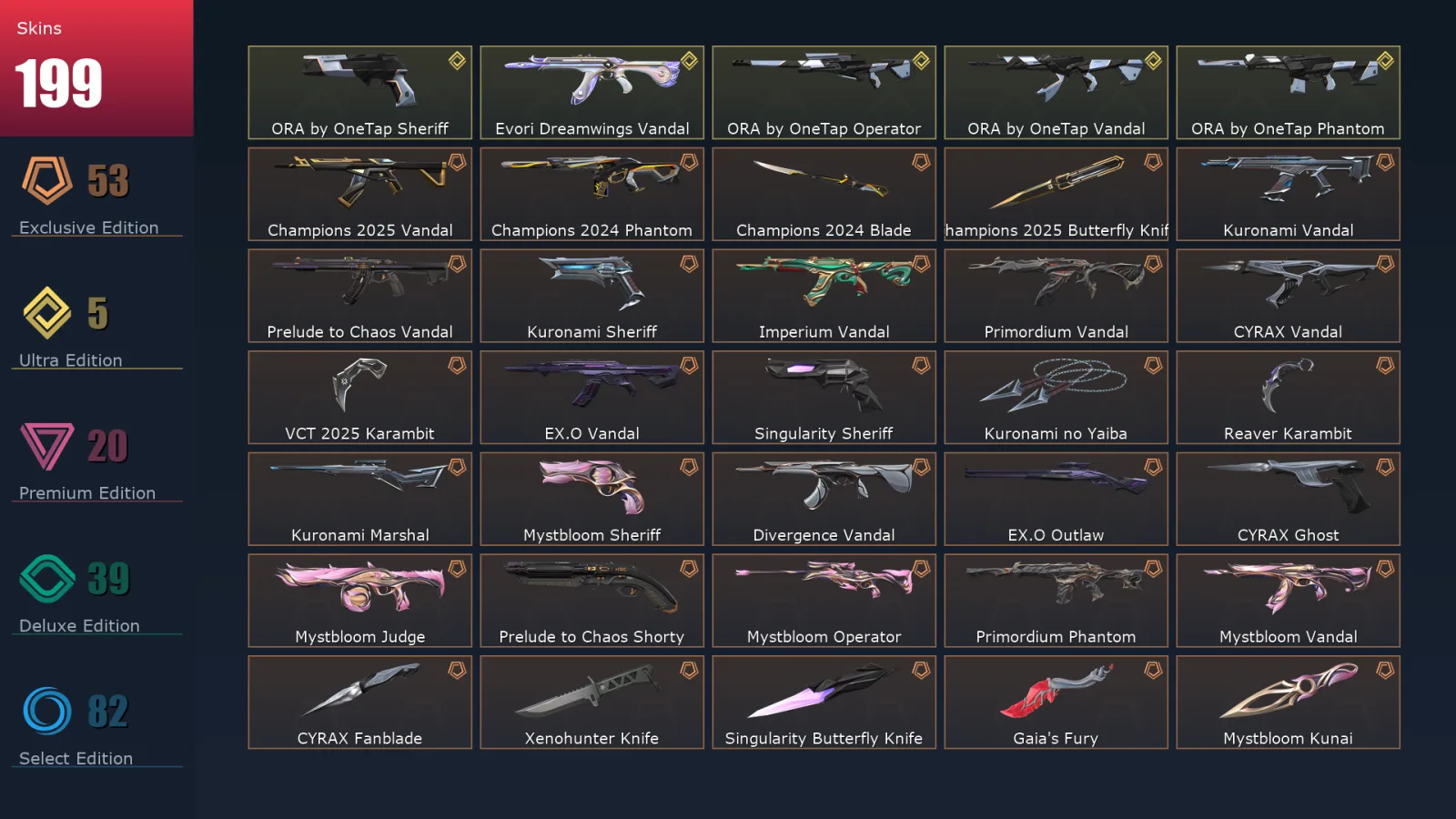[Valorant] | EU | Level 267 | 28 Agents | 199 Skins