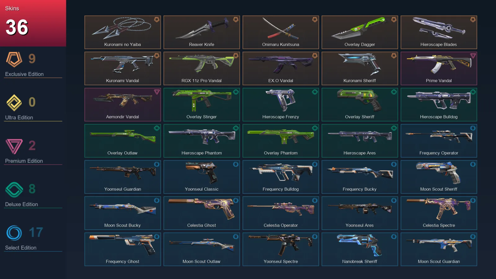 NA | Lv94 | Unranked | 36 Skin | 21 Agent | 40 Buddy — Valorant account