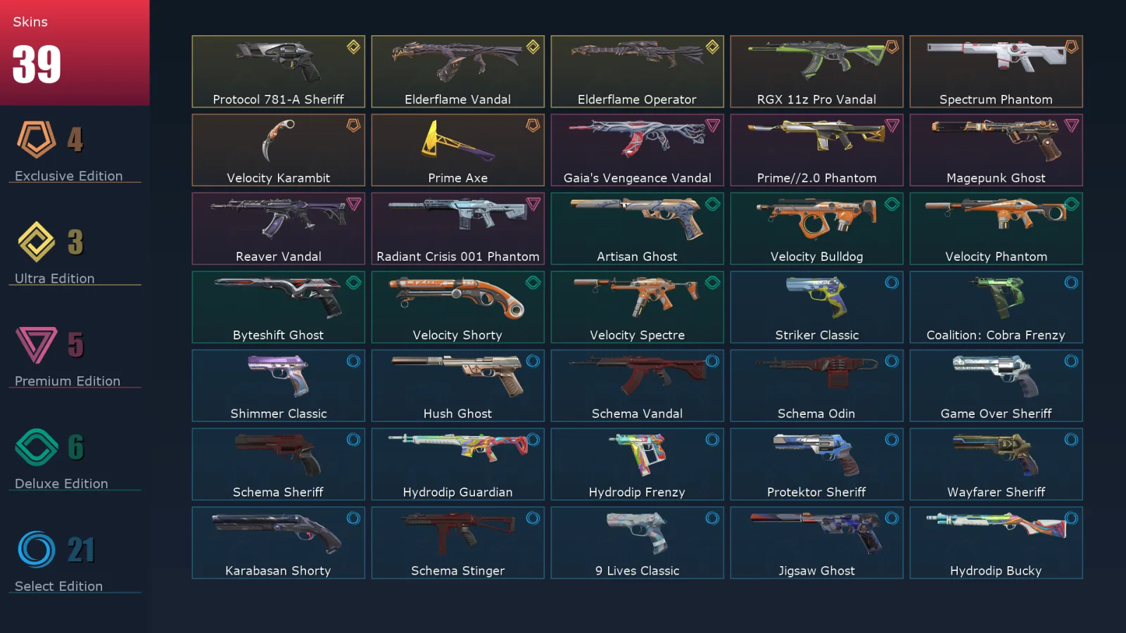 [Valorant] | EU | Level 260 | 28 Agents | 39 Skins