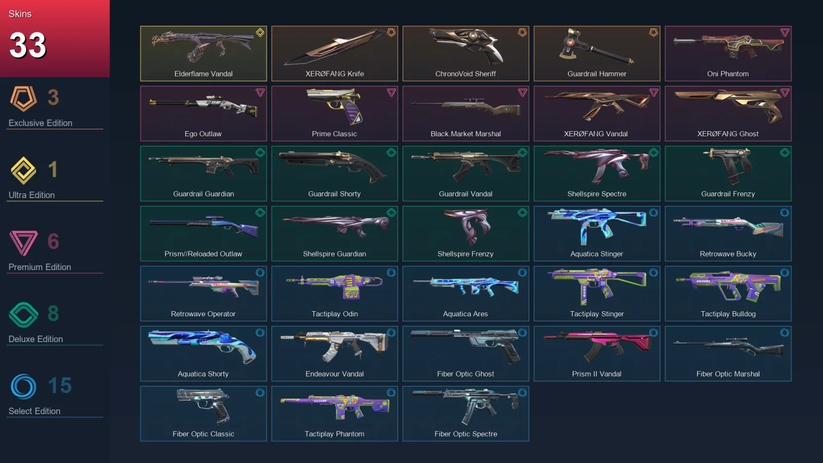 NA | Lv38 | Unranked | 33 Skin | 13 Agent | 25 Buddy
