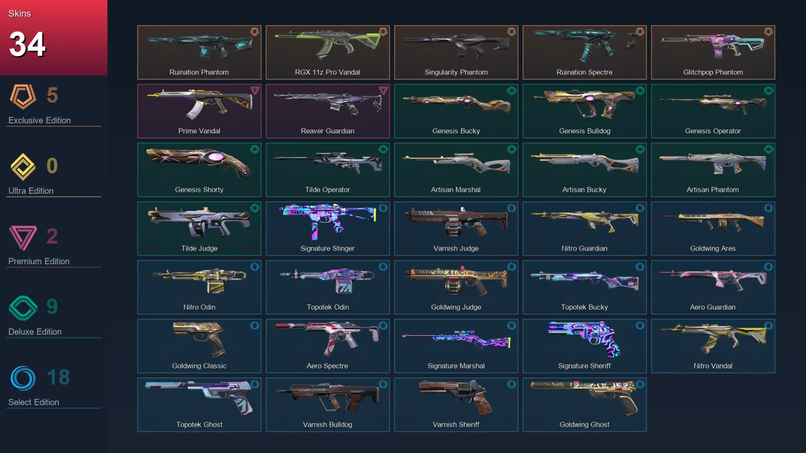 AP | Lv48 | Unranked | 34 Skin | 16 Agent | 36 Buddy