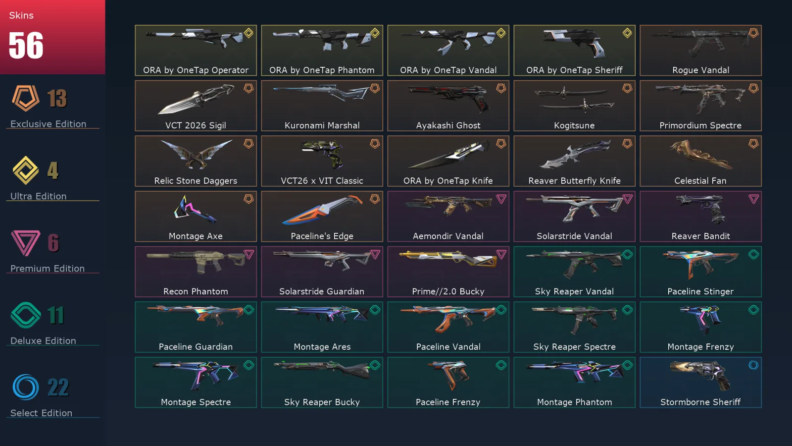 [Valorant] | EU | Level 53 | 21 Agents | 57 Skins
