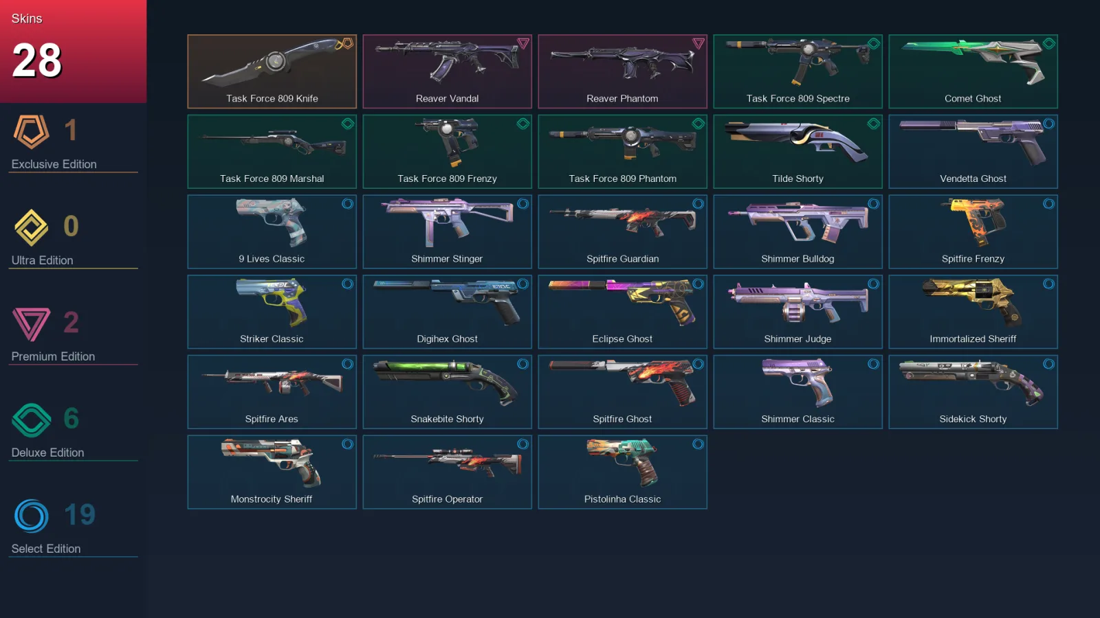 EU | Lv205 | Unranked | 28 Skin | 25 Agent | 100 Buddy