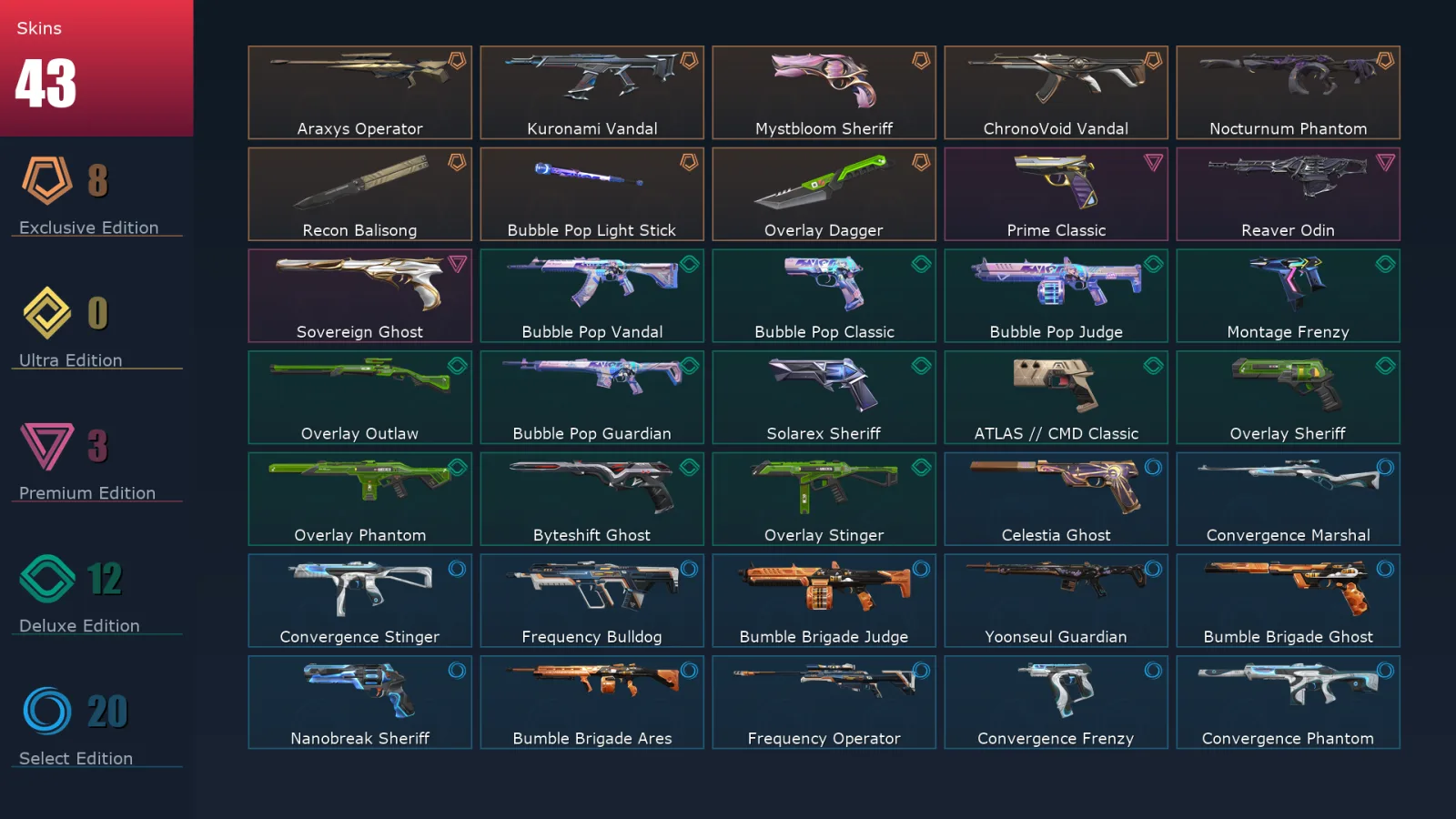 [Valorant] | EU | Level 214 | 29 Agents | 43 Skins