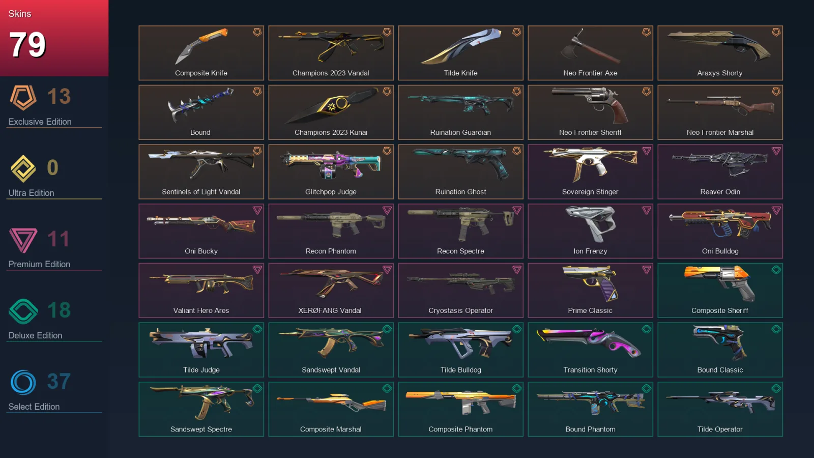 EU | Lv177 | Unranked | 79 Skin | 28 Agent | 93 Buddy