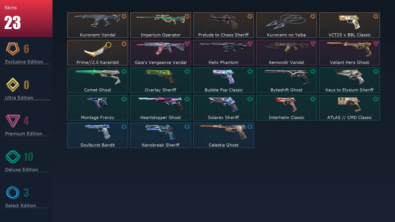[Valorant] | EU | Level 1 | Immortal 1 | 29 Agents | 23 Skins