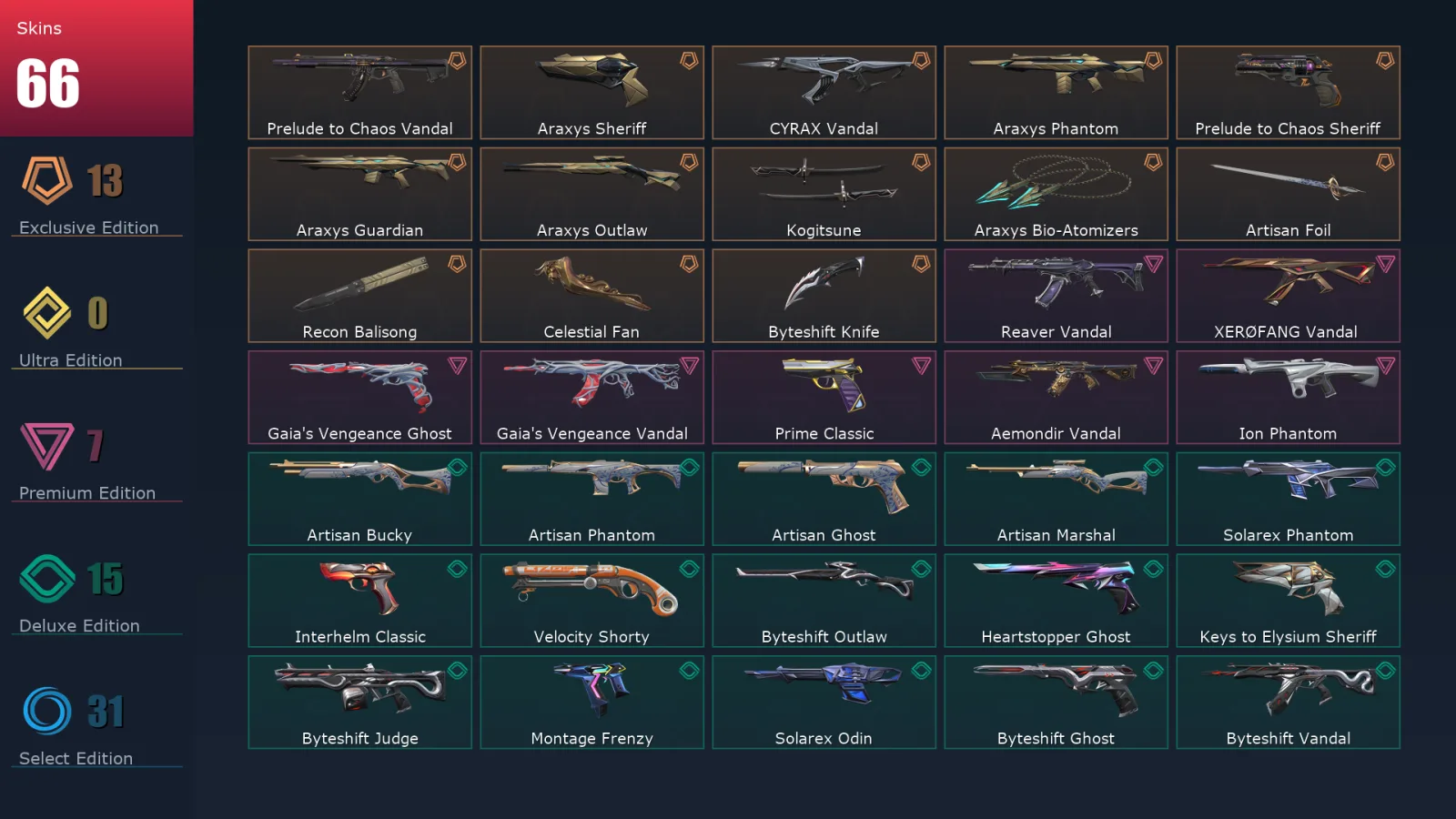[Valorant] | EU | Level 378 | Gold 3 | 29 Agents | 66 Skins