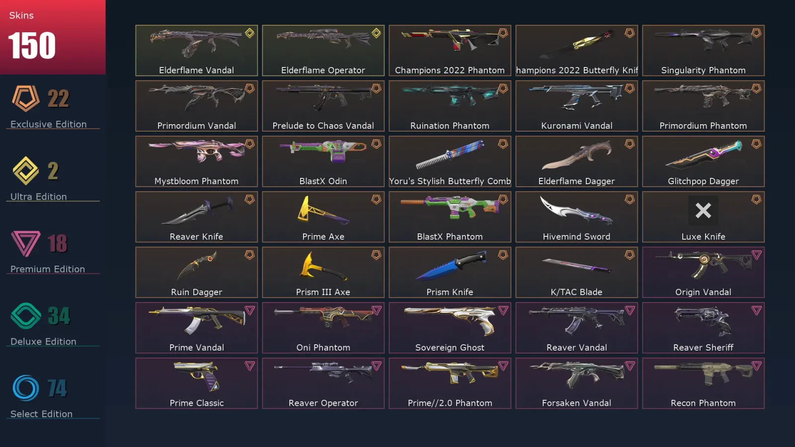 [Valorant] | EU | Level 247 | 26 Agents | 150 Skins — Valorant account
