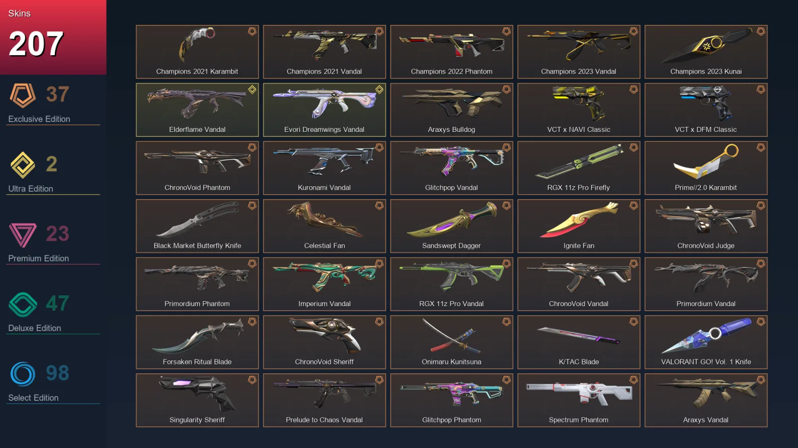 AP | Lv186 | Unranked | 207 Skin | 27 Agent | 138 Buddy
