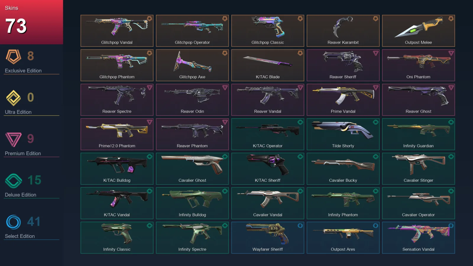 EU | Lv287 | Unranked | 73 Skin | 29 Agent | 123 Buddy